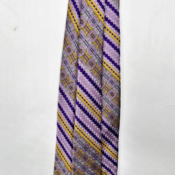 Vintage 1970’s Beau Brummell Gentry Men’s Neck Tie 4 ¼” Purple & Gold  Stripe - Picture 6 of 12